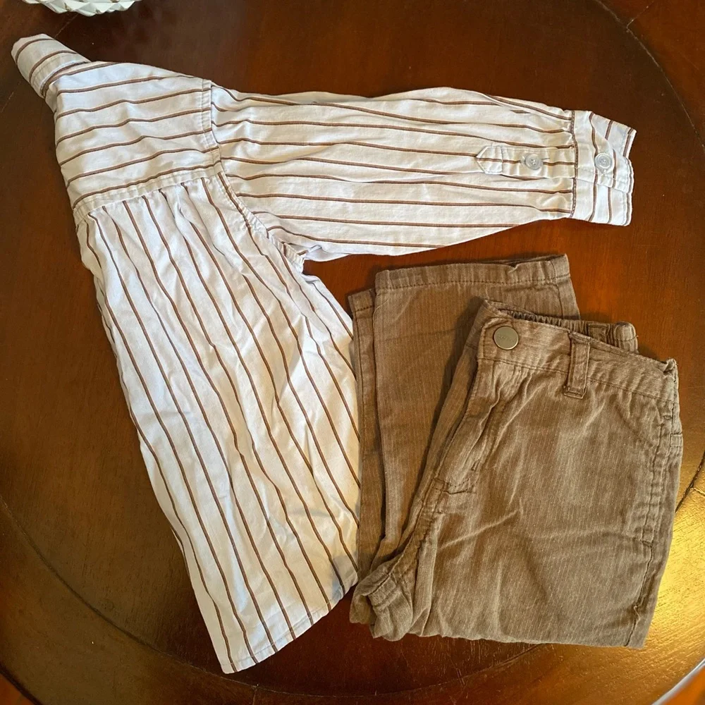Kenneth Cole Outfit Pin Stipe Shirt & Khaki Pants Size 24 Month